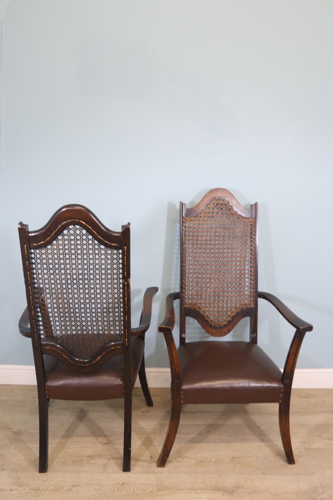 A Lovely Pair Of Early 20th Century Industrial Looking Cane Shield Back Armchairs photo furniture