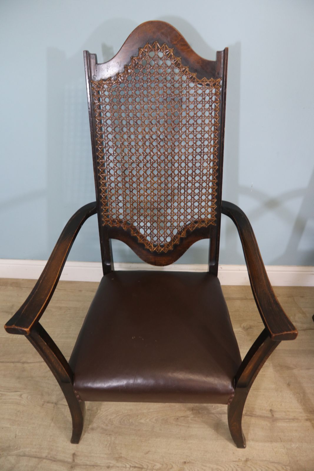 A Lovely Pair Of Early 20th Century Industrial Looking Cane Shield Back Armchairs photo vintage