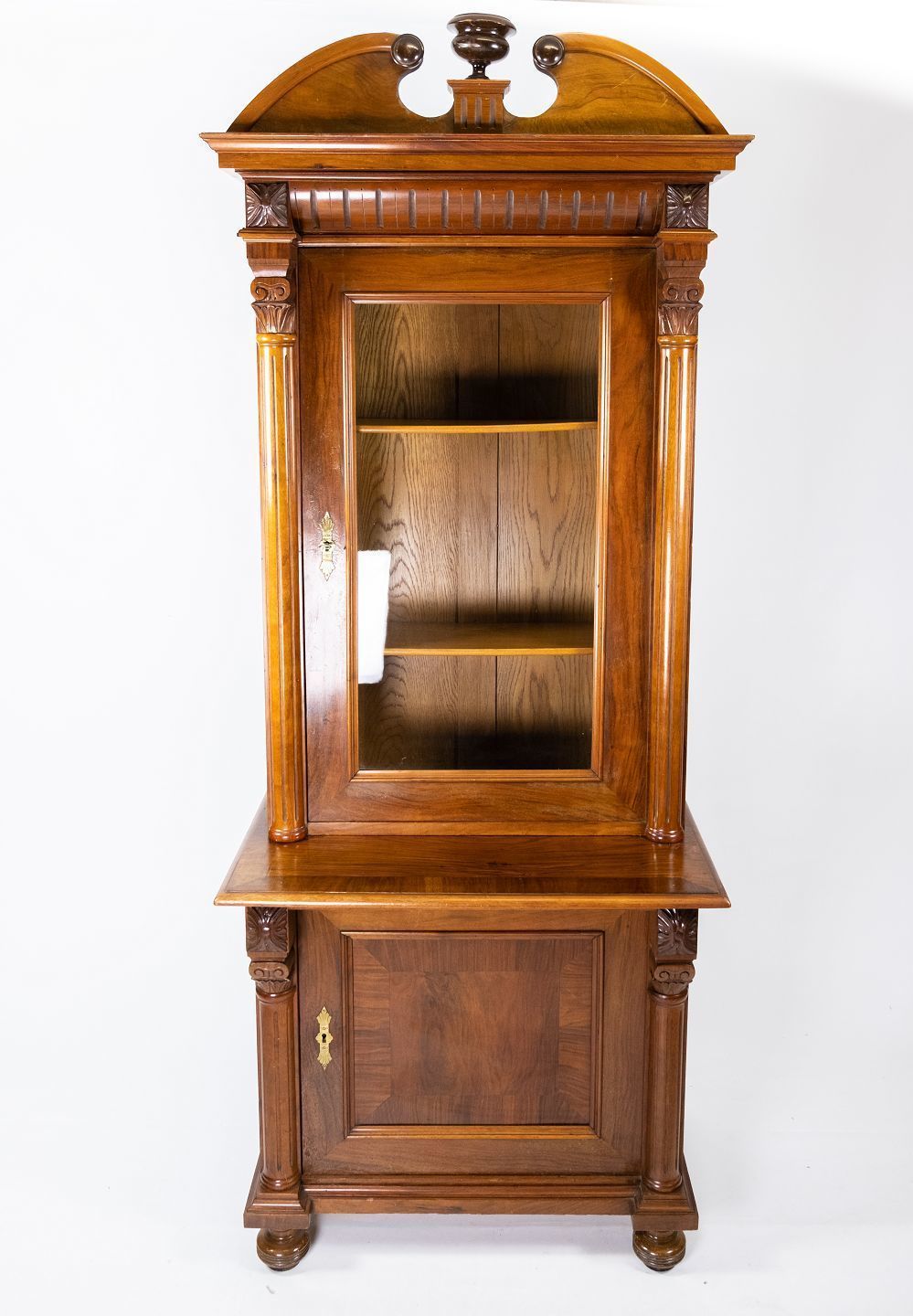 Glass Cabinet Of Light Walnut, In Great Antique Condition From The 1880s.