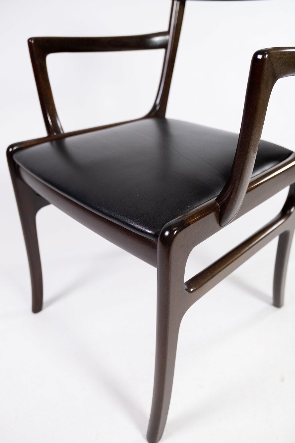 A Pair Of Rungstedlund Armchairs In Mahogany And Uppolstered In Black Leather, By Ole Wanscher And P. Jeppesen. photo for sale