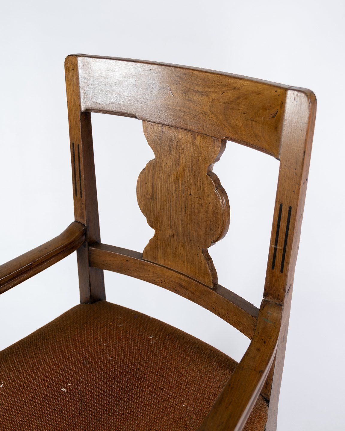 A Pair Of Antique Armchairs Of Dark Wood And Wool Fabric From The 1930s. photo 625.0