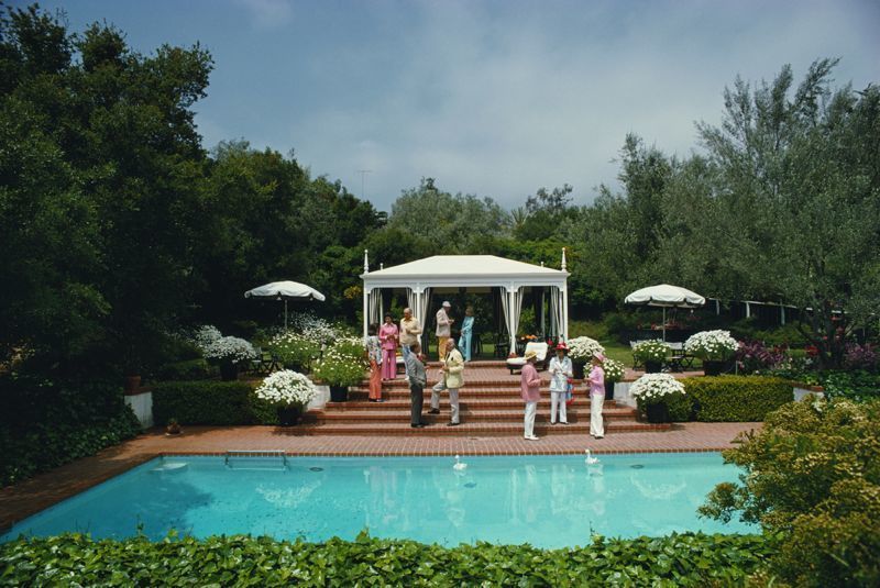 Slim Aarons 'California Garden Party' 1975 C Type Print Framed In White photo furniture