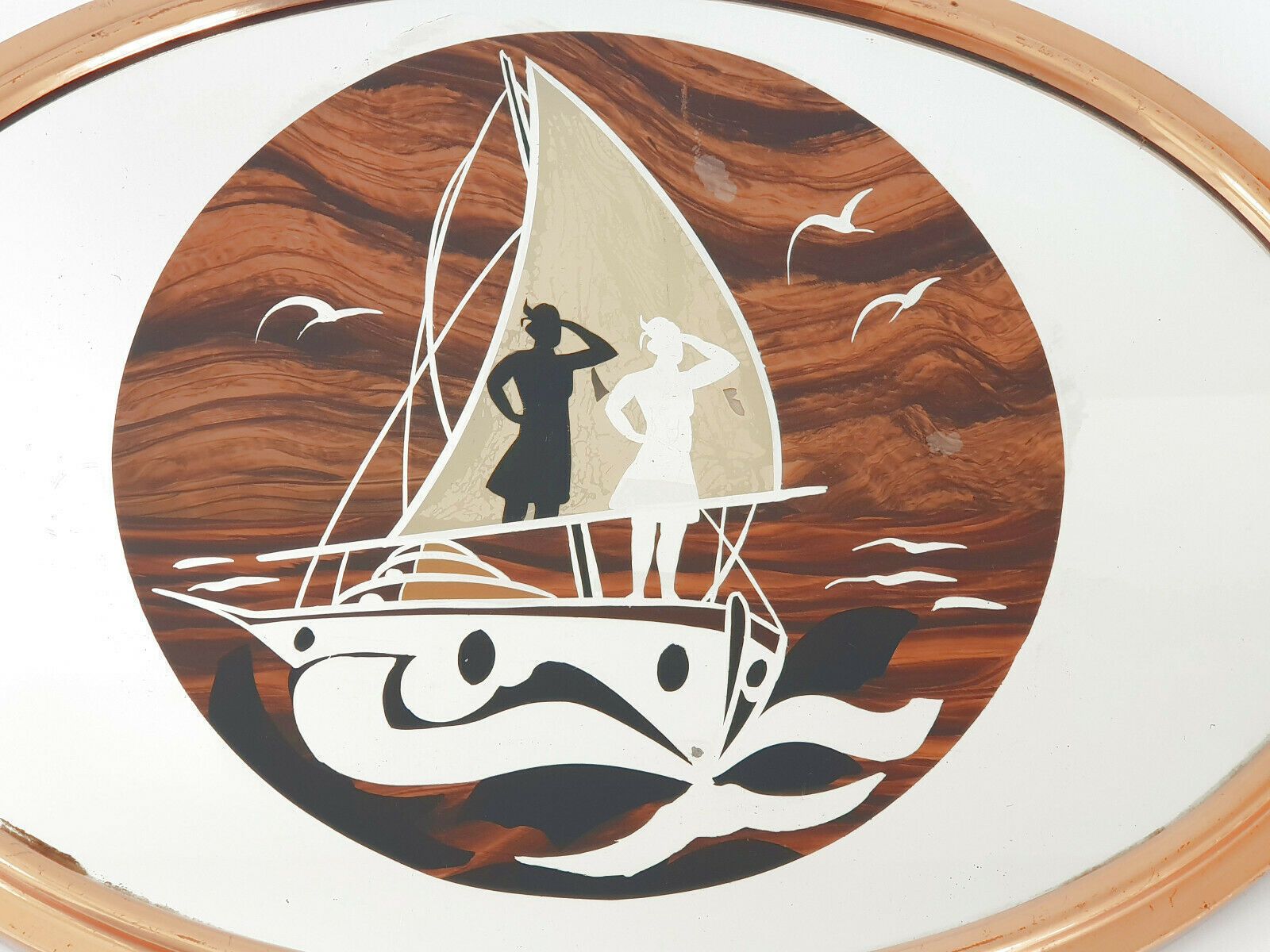 French Art Deco Marine Tray 1920 1930 In Wood & Metal With 20s Boat Decoration photo buy