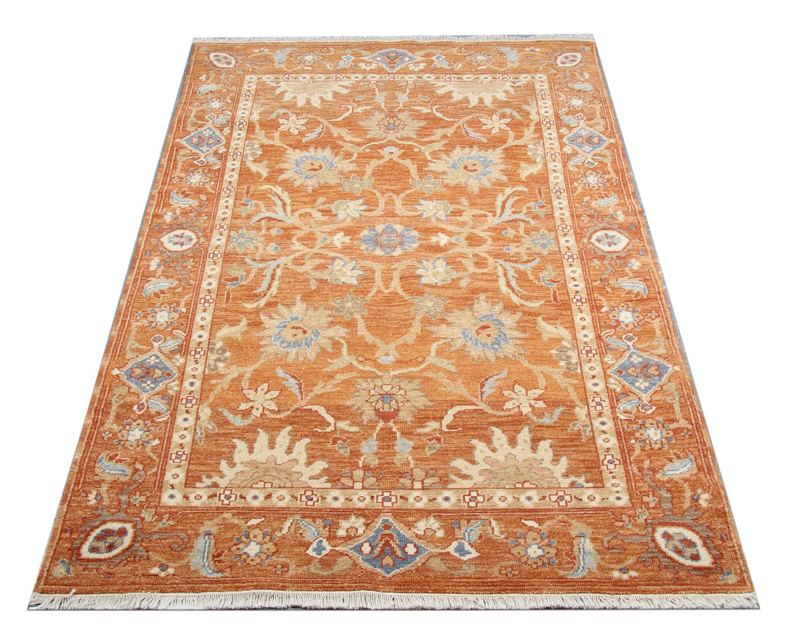 Orange Wool Ziegler Rug, Traditional Oriental Sultanabad Carpet 122x180cm photo furniture