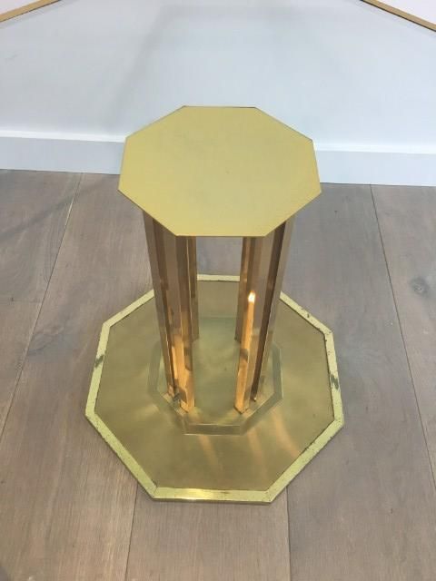 Octogonal Brass And Glass Design Coffee Table. French. Circa 1970 photo 1620.0