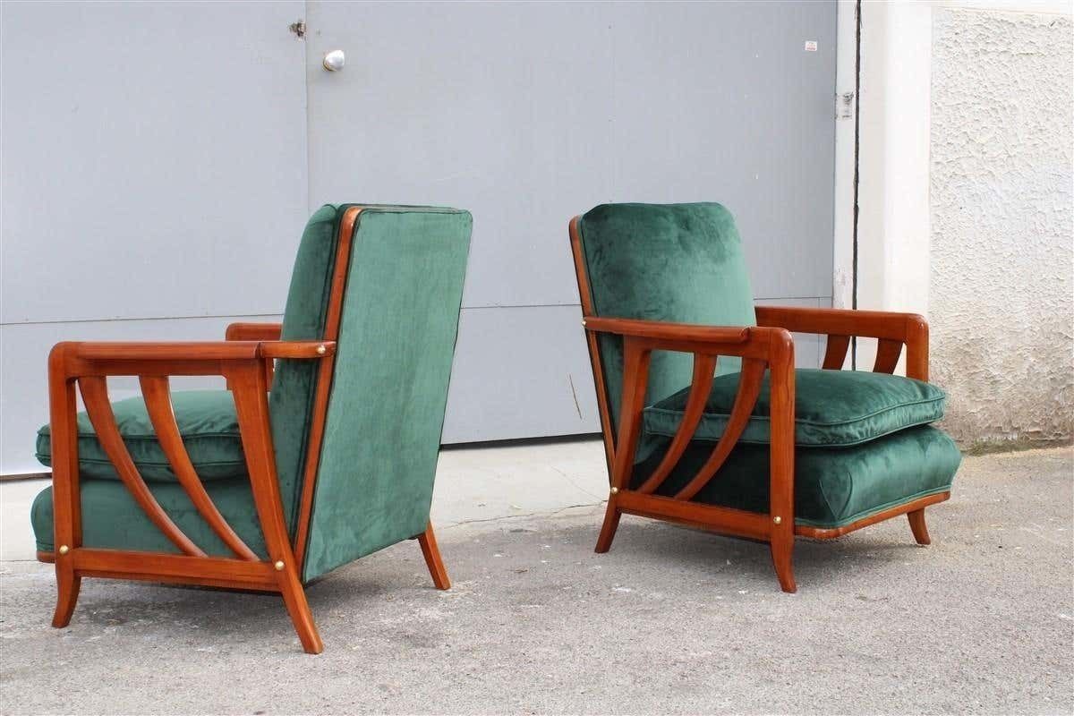 Pair Of Midcentury Italian Paolo Buffa Armchairs Cherry Velvet Green, 1950s photo vintage