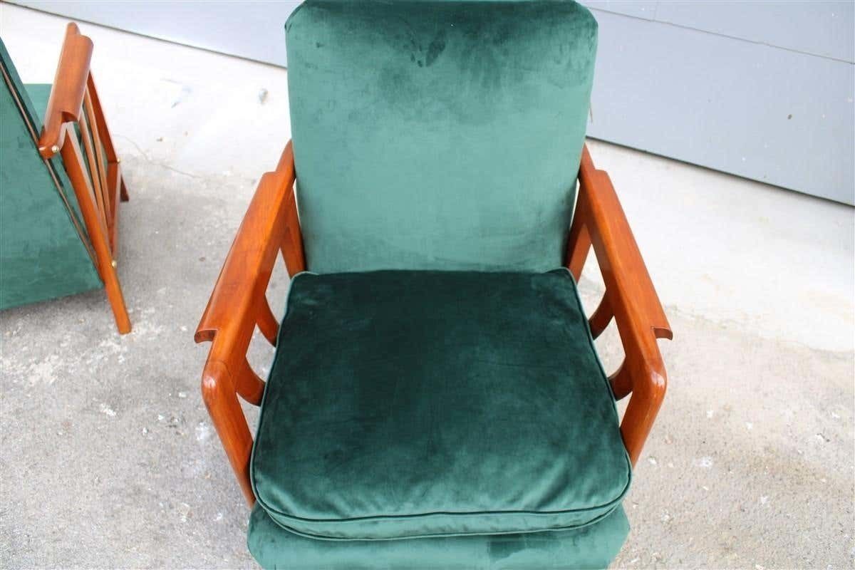 9431.0 Pair Of Midcentury Italian Paolo Buffa Armchairs Cherry Velvet Green, 1950s photo