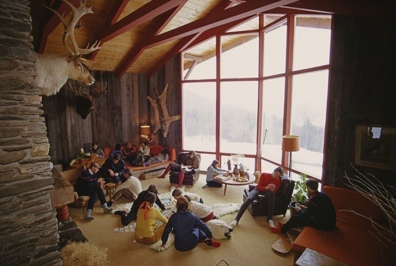 Slim Aarons 'On The Slopes Of Sugarbush' 1960 Oversize C Type Print Framed In Black photo furniture