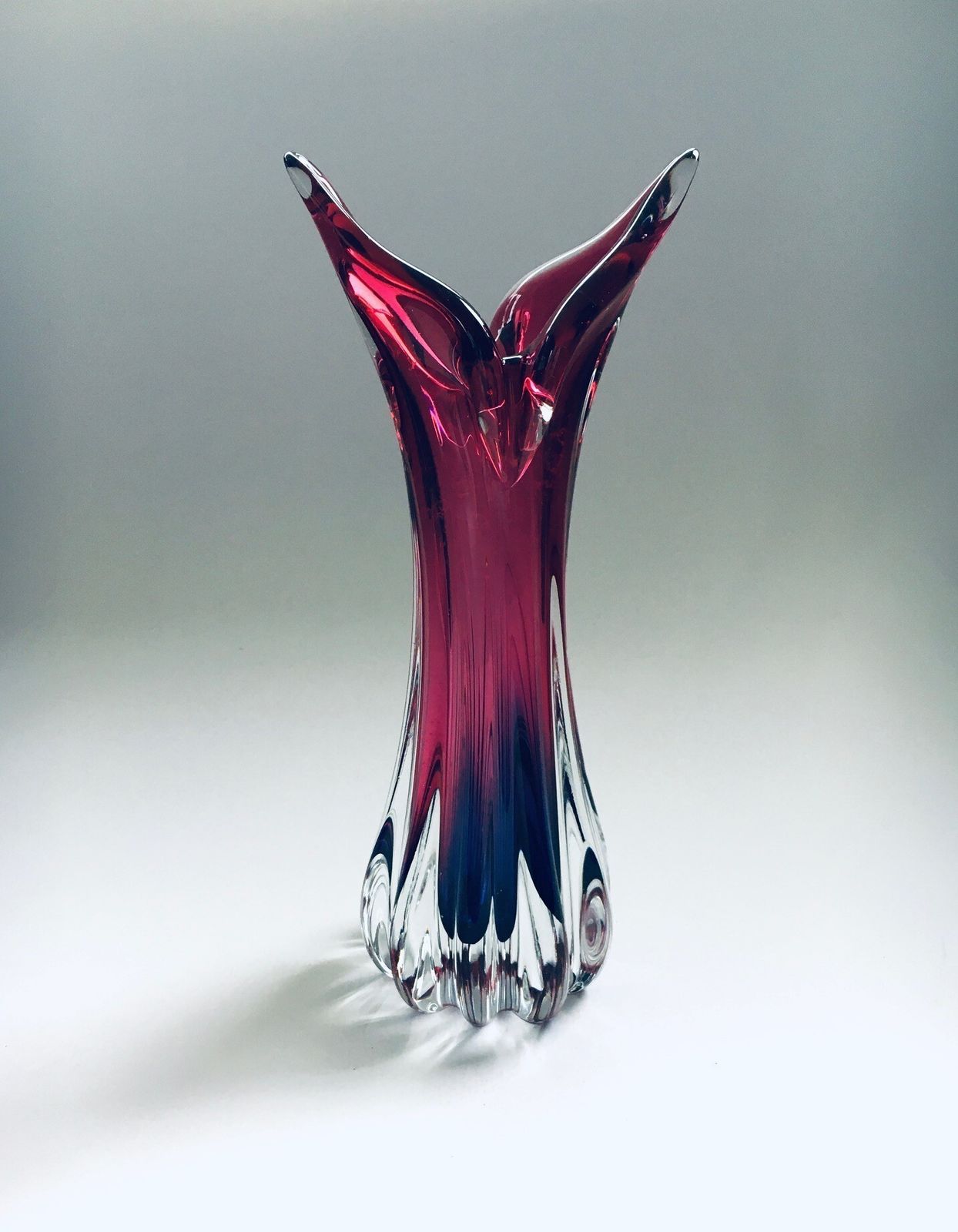 Bohemia Czech Crystal Art Glass Beak Vase By Jozef Hospodka For Chribska Glassworks, 1950s Czechoslovakia