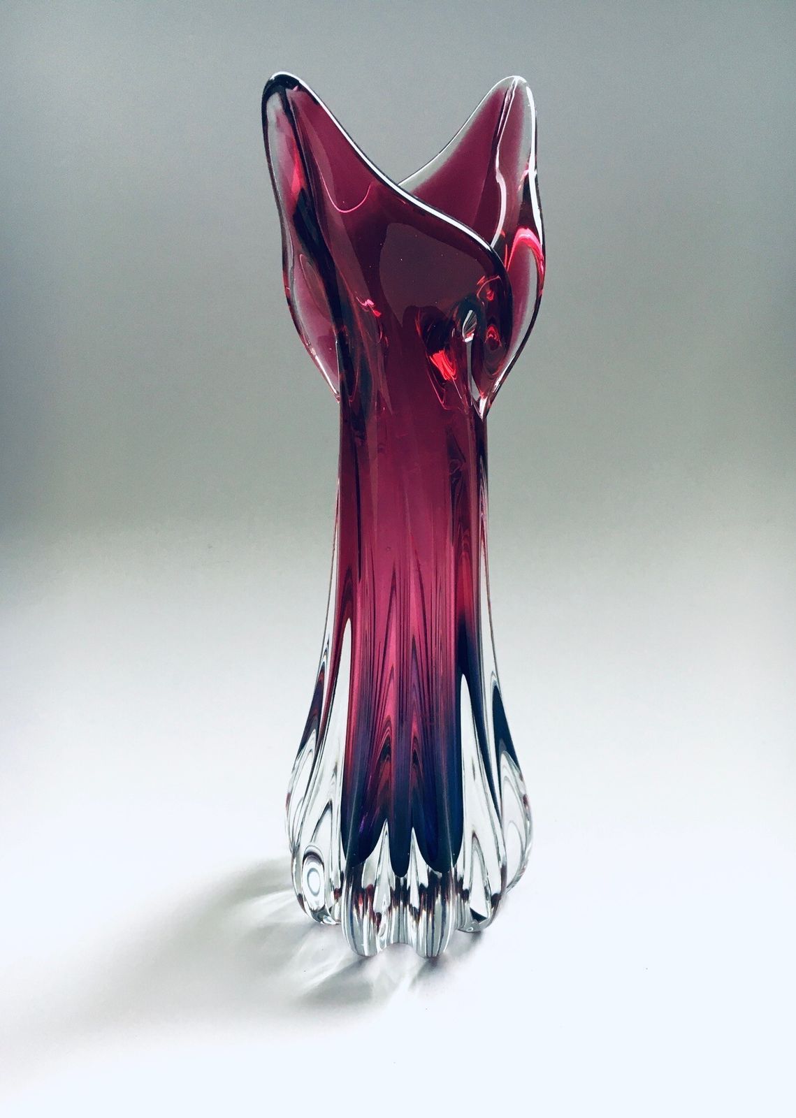 Bohemia Czech Crystal Art Glass Beak Vase By Jozef Hospodka For Chribska Glassworks, 1950s Czechoslovakia photo vinterior