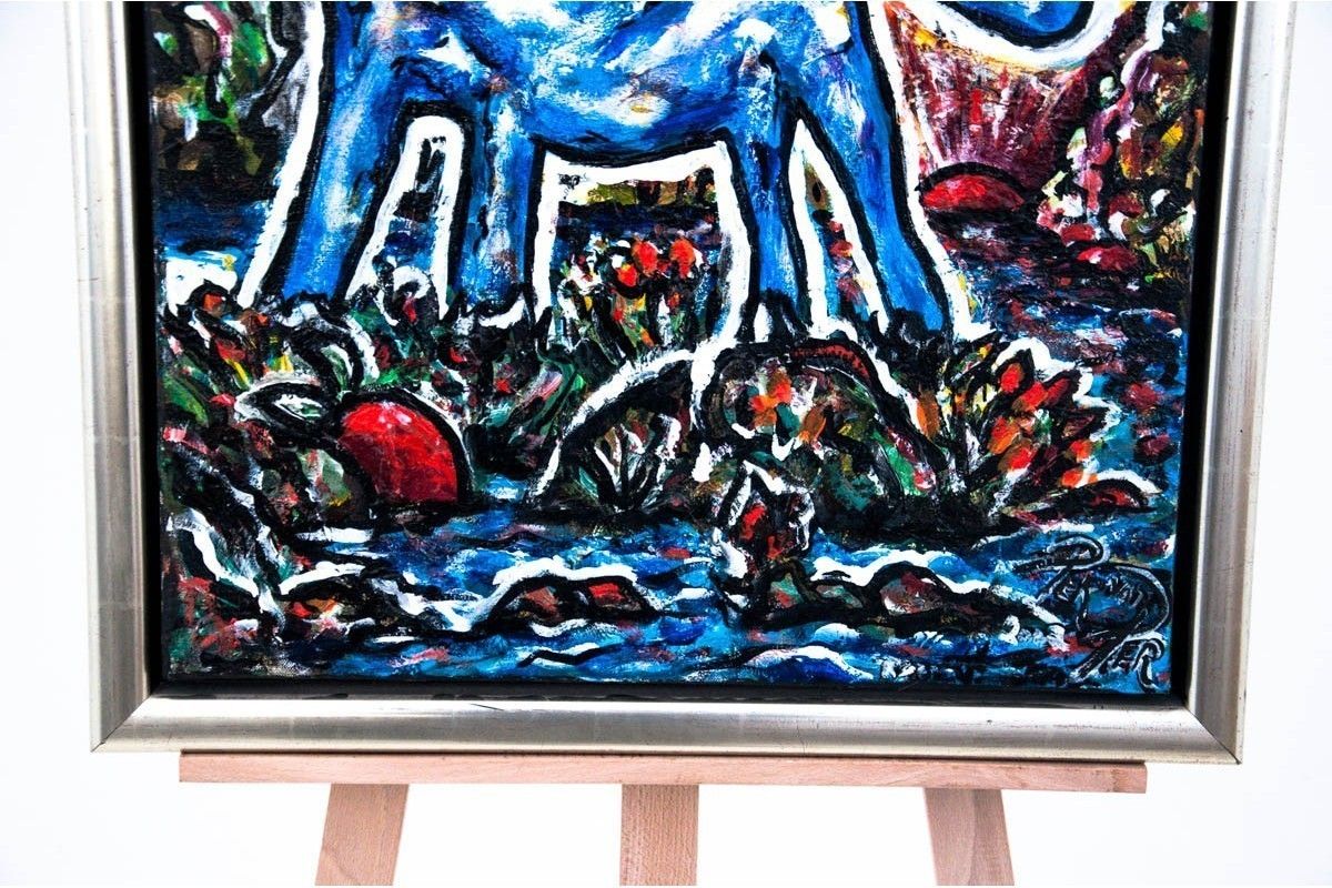 Avant Garde Painting Of The Dog, Northern Europe, Oil On Canvas. photo vinterior