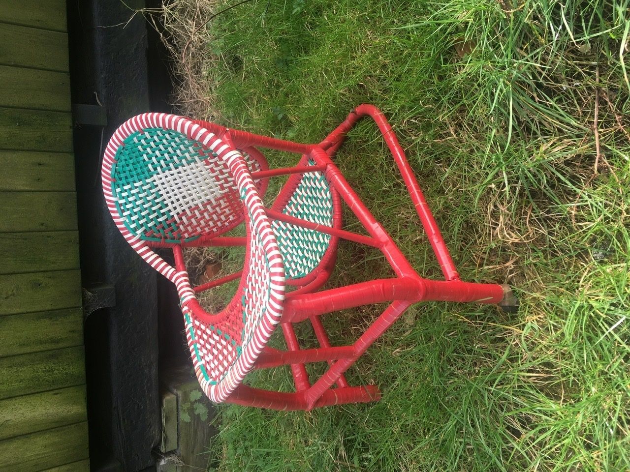 Vintage Multicolour Plastic Woven Baby Chair/Walker