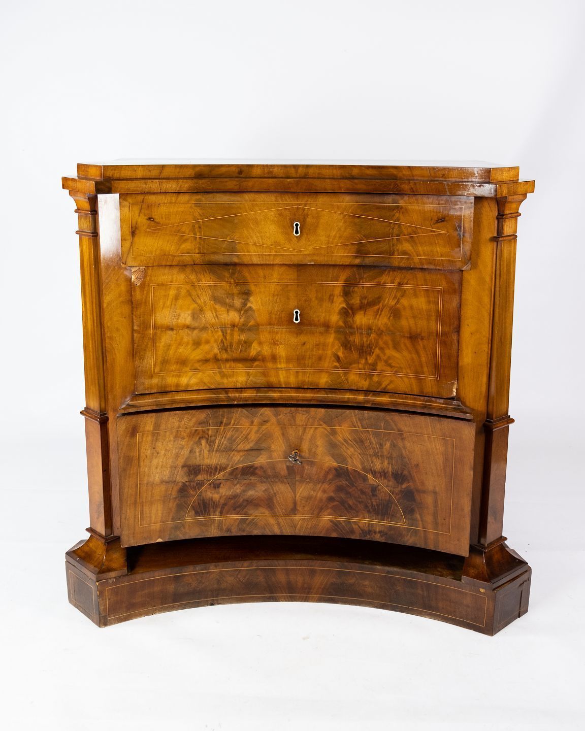 South German Chest Of Drawers Made In Mahogany With Marquetry, From The 1840s.