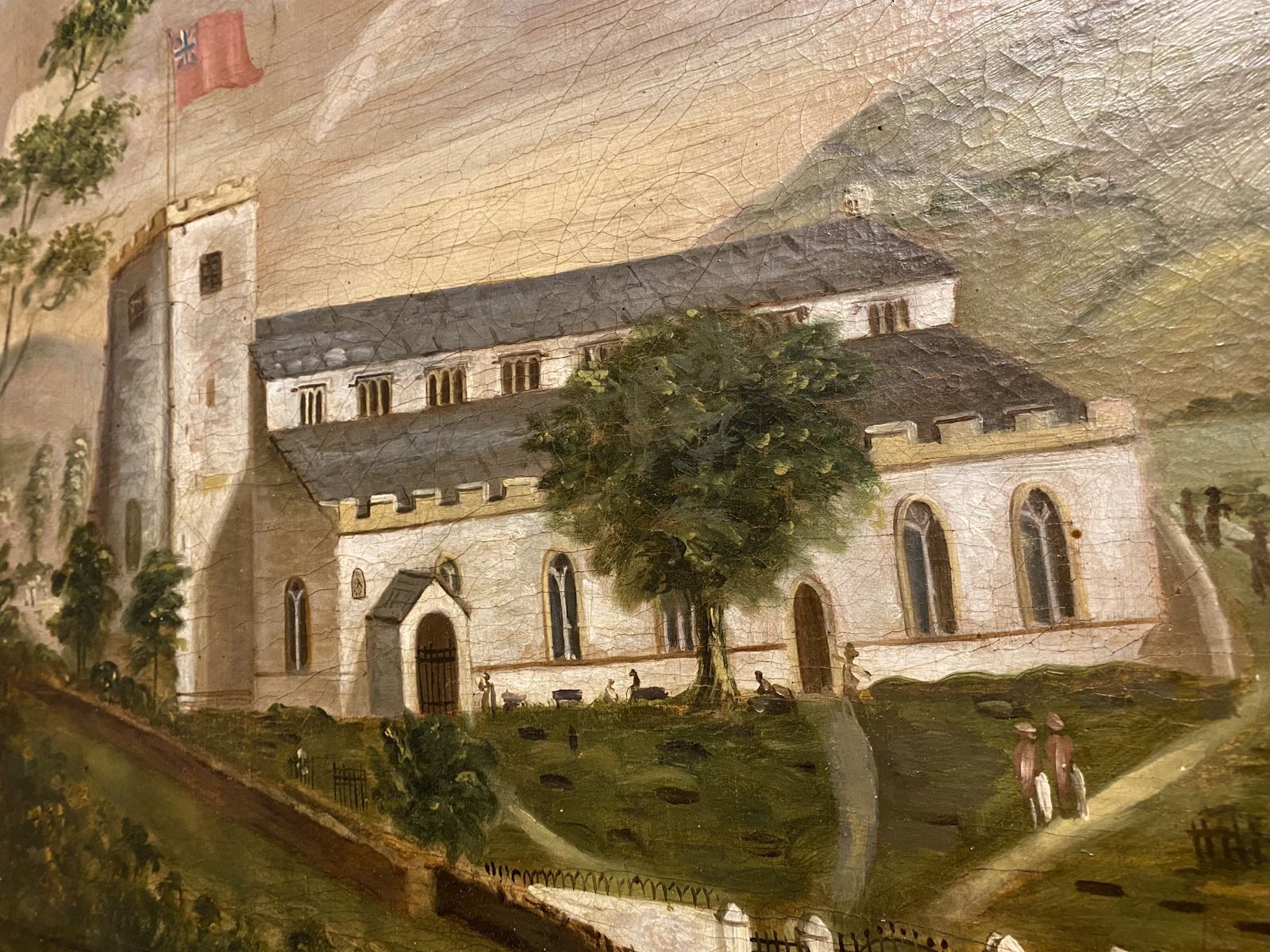 Oil Painting   19th Century Landscape Of A Church Flying The "Red Duster" photo furniture