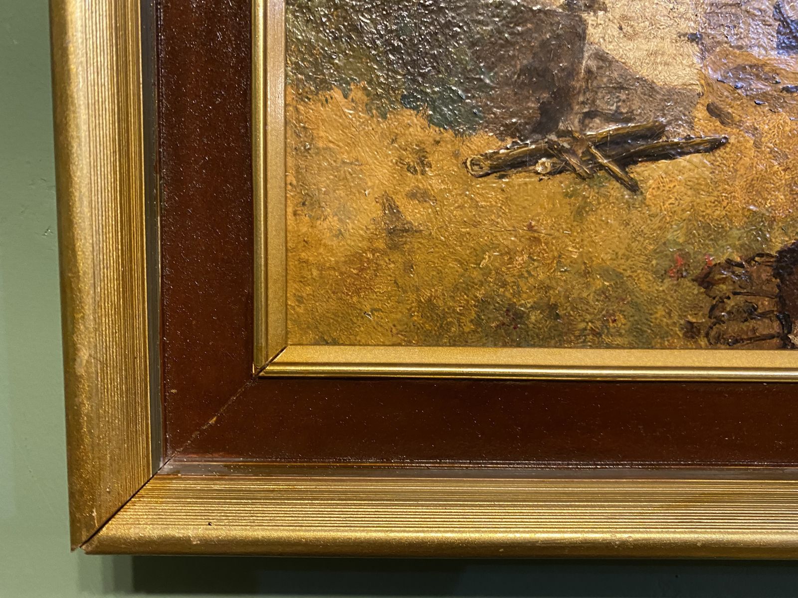 Oil Painting   19th Century Scene With Figures On A Riverbank Oil On Canvas photo for sale