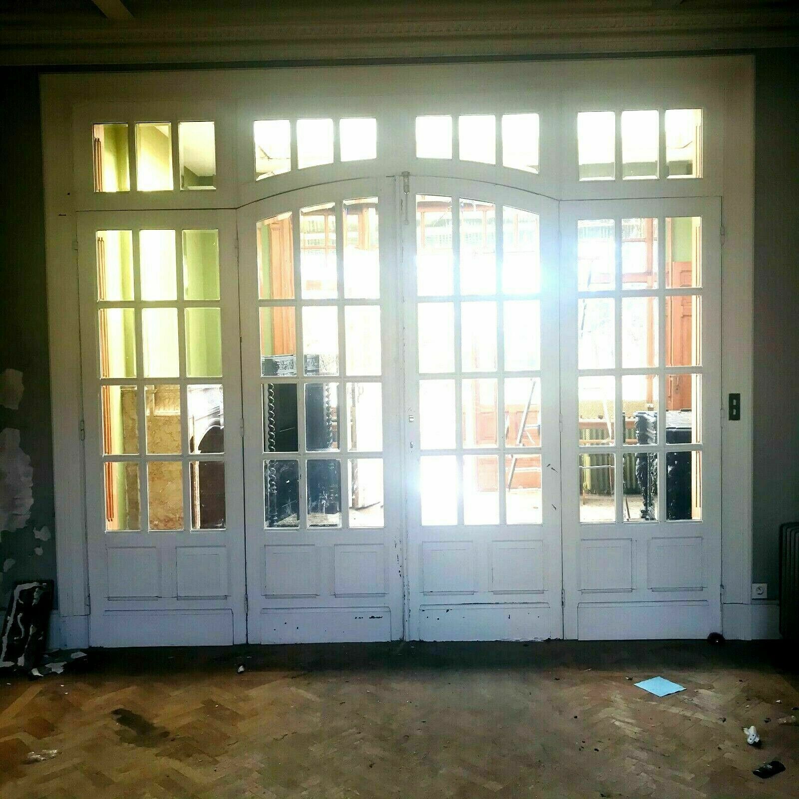 photo for sale Four Leaf Partition Door And Transom In Natural Wood Bevel Tile