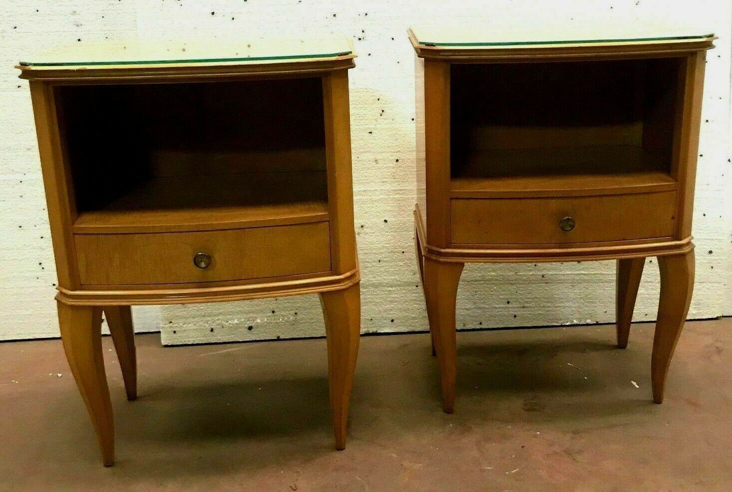 Pair Of Art Deco Bedside Tables In Light Wood Veneer 20th Century photo buy