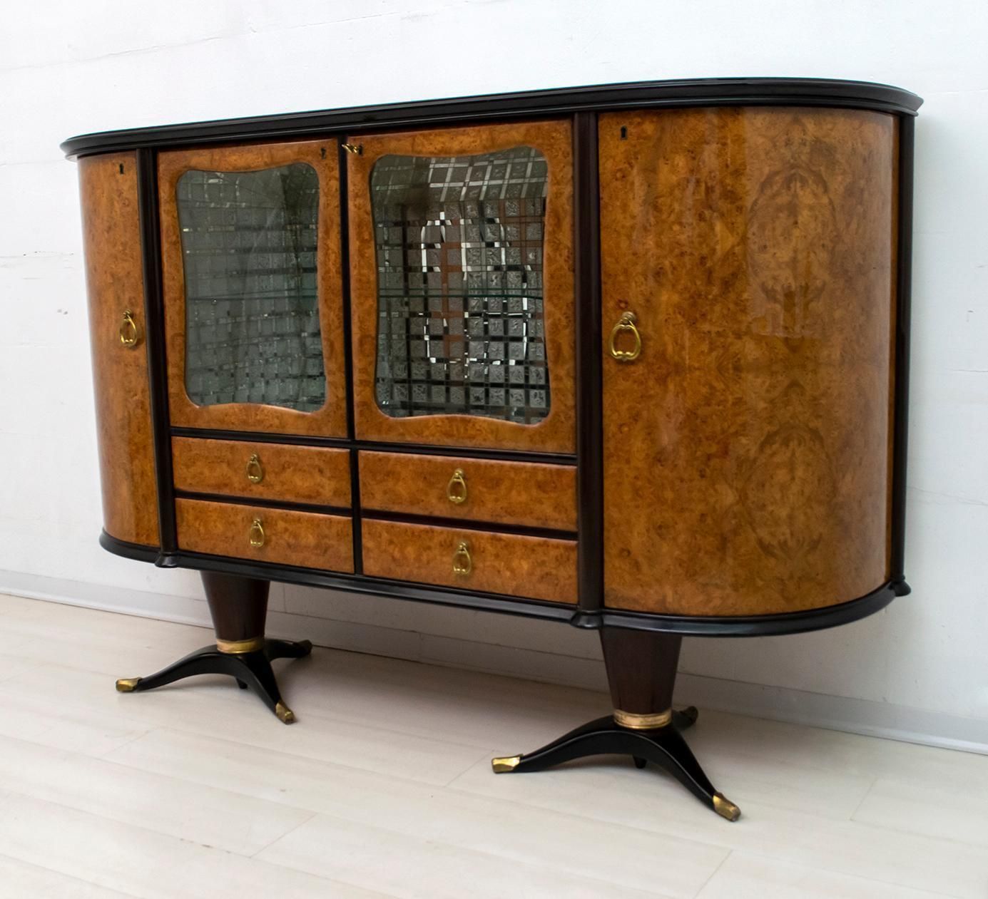 Paolo Buffa Mid Century Modern Italian Mahogany And Walnut Bar Cabinet, 1950s photo Furniture