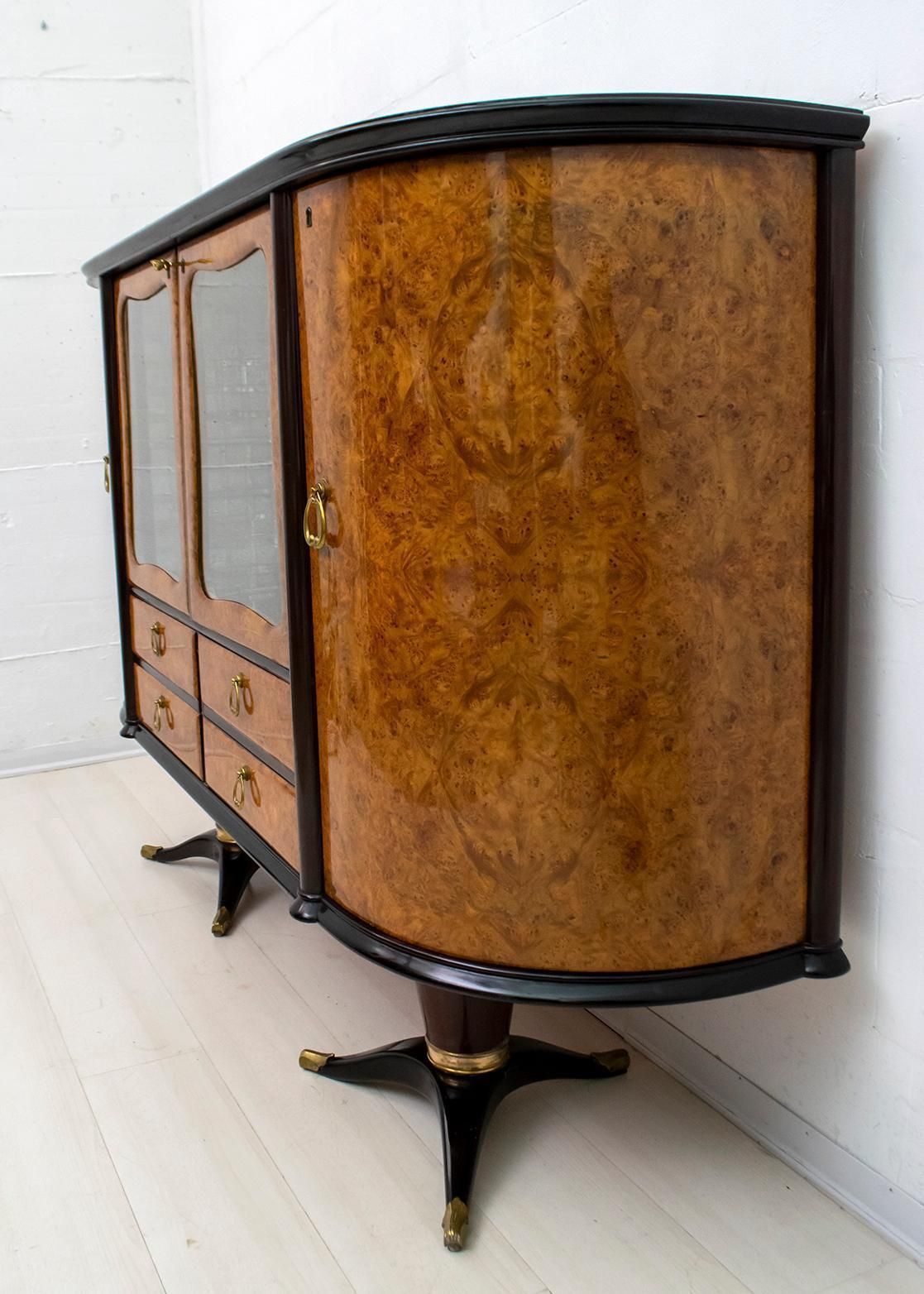 photo for sale Paolo Buffa Mid Century Modern Italian Mahogany And Walnut Bar Cabinet, 1950s