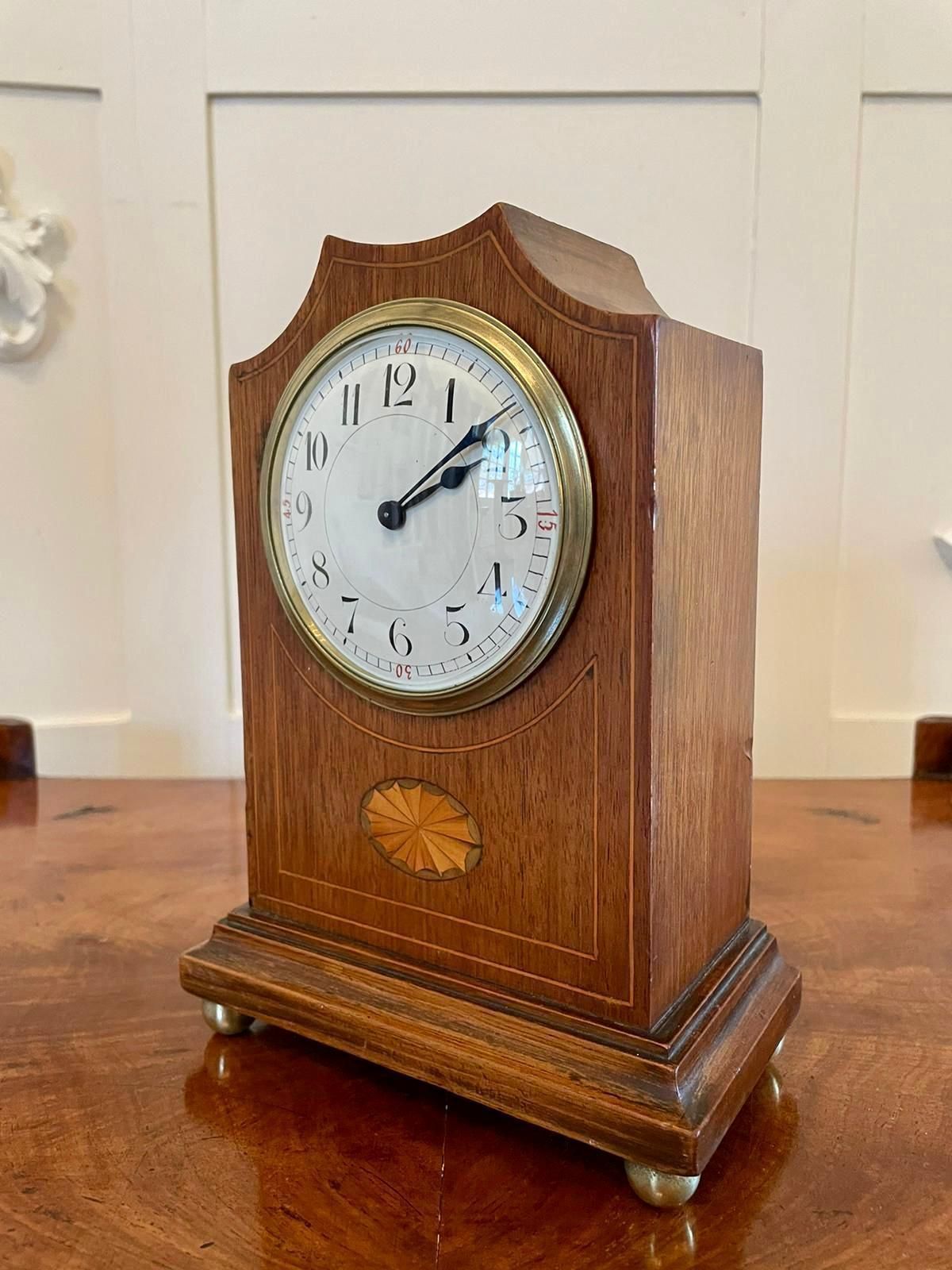 Antique Edwardian Inlaid Mahogany Eight Day Mantel Clock photo Home Decor