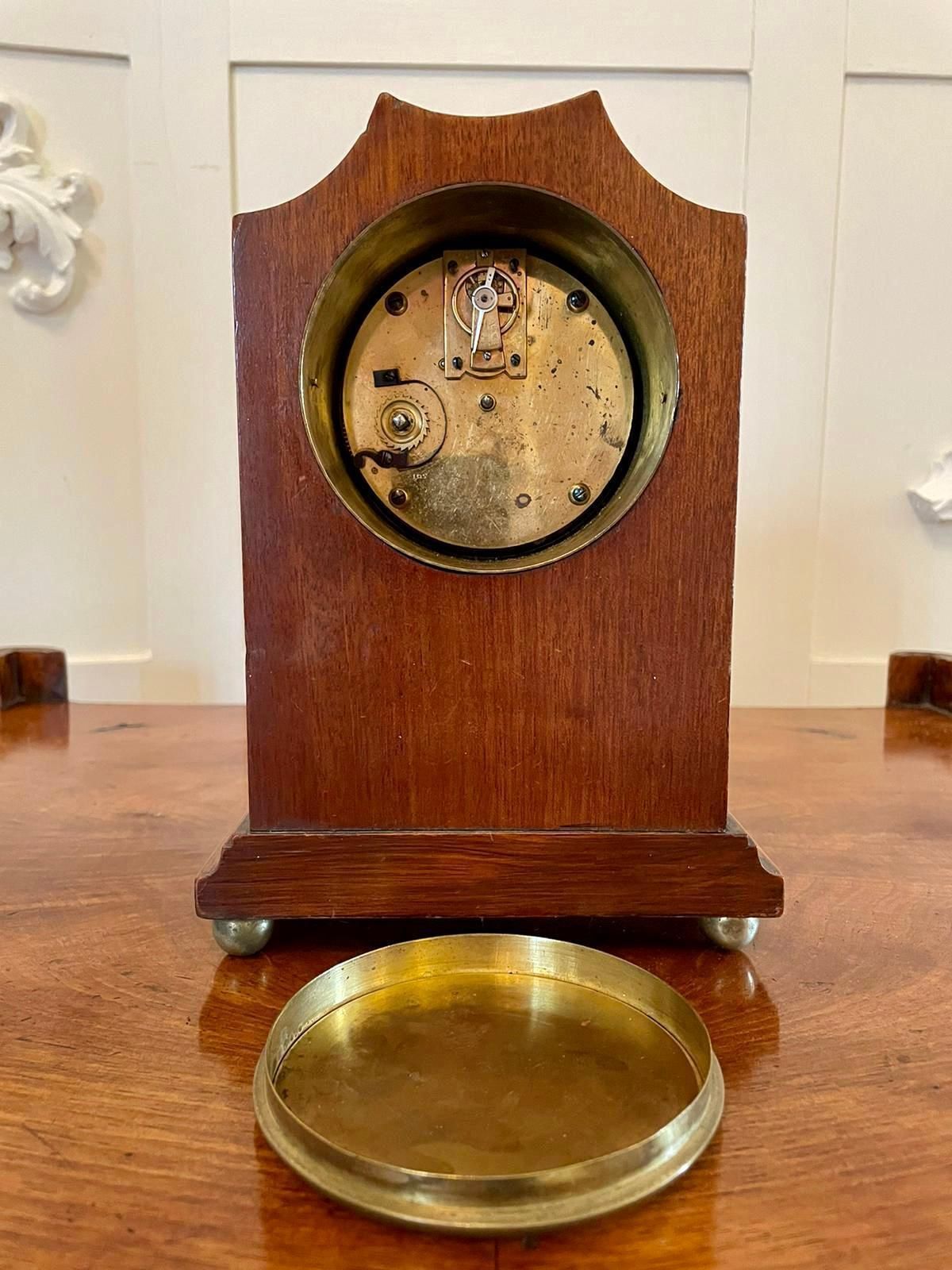 Antique Edwardian Inlaid Mahogany Eight Day Mantel Clock photo vinterior