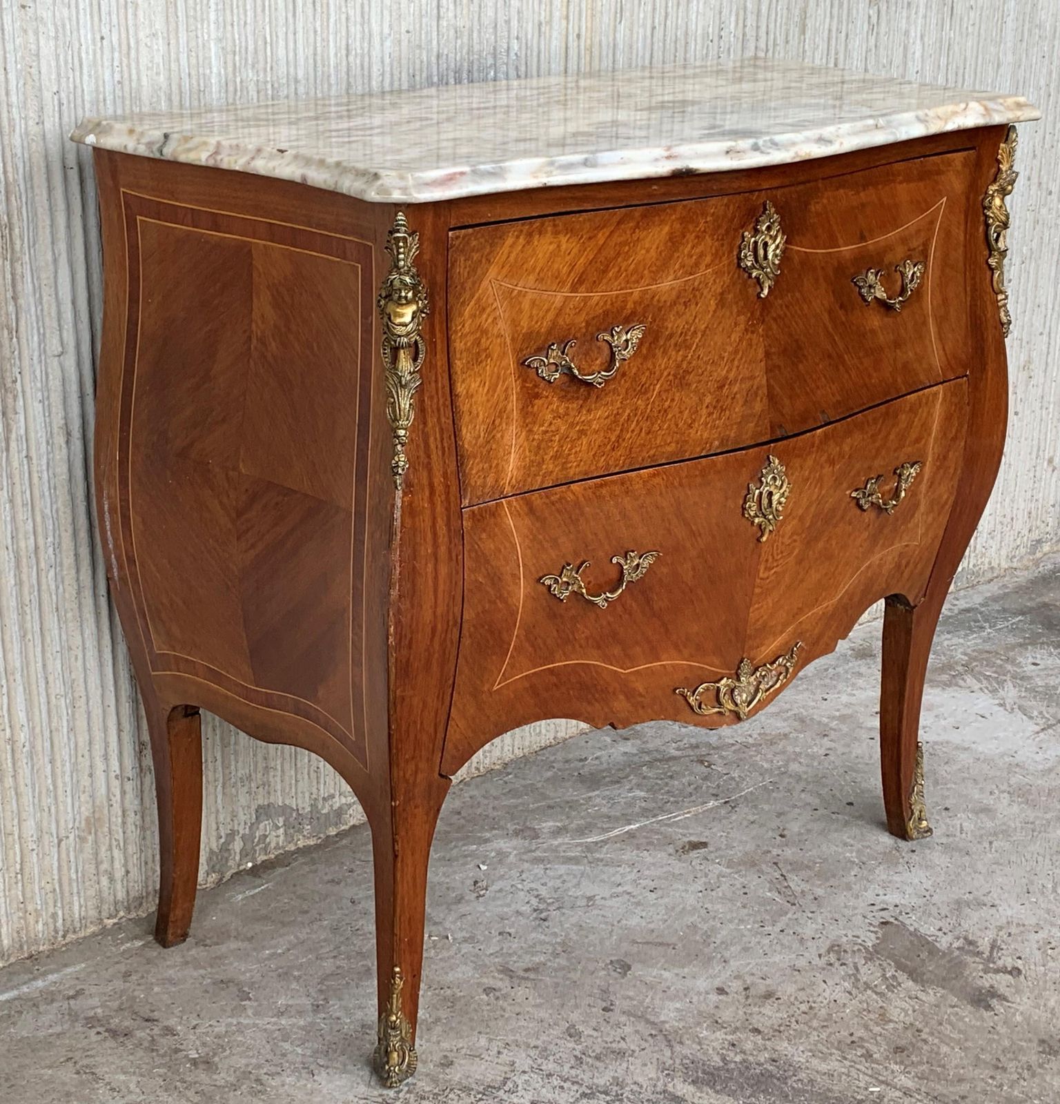 20th Century French Louis XV Marble Top Bombe Chest Or Commode With Two Drawers photo furniture