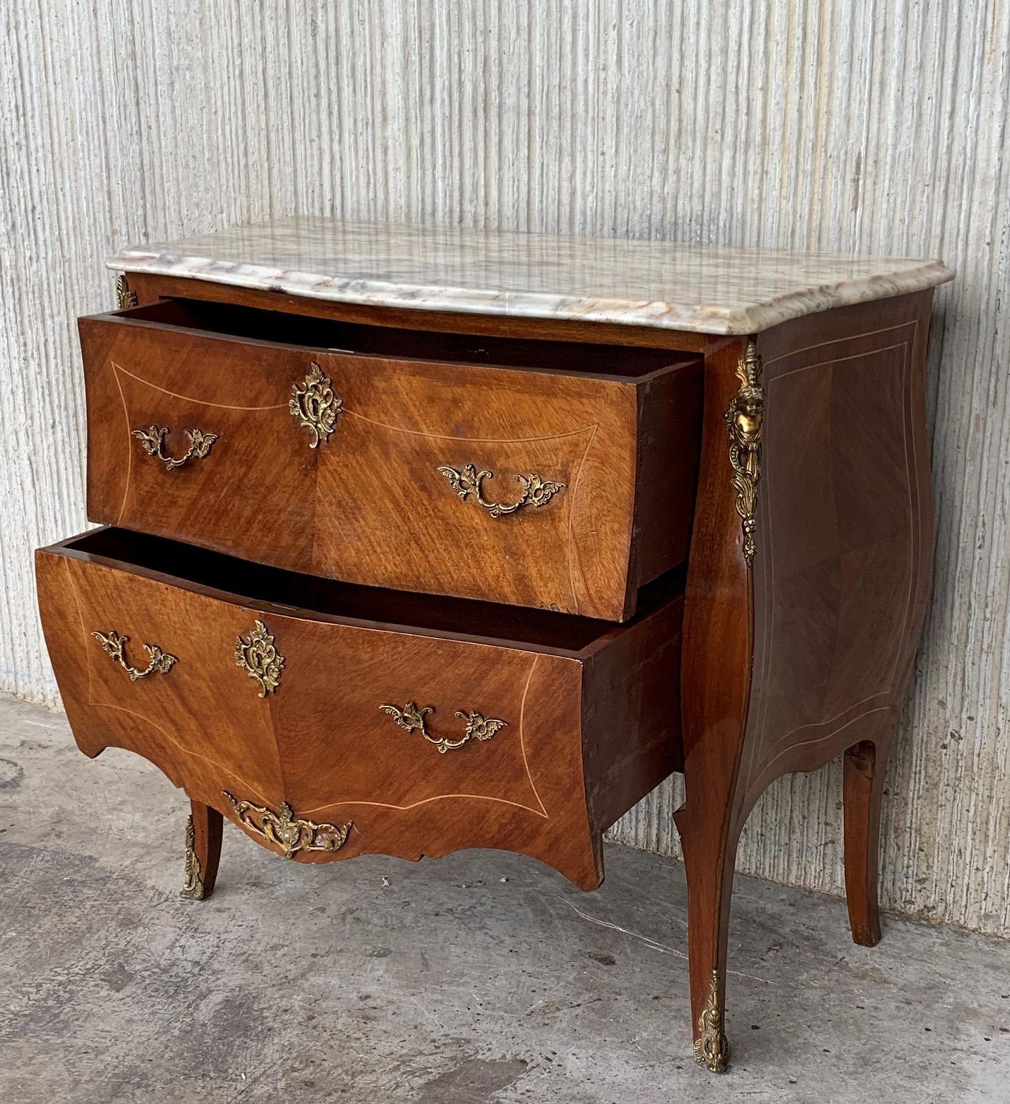 20th Century French Louis XV Marble Top Bombe Chest Or Commode With Two Drawers photo buy