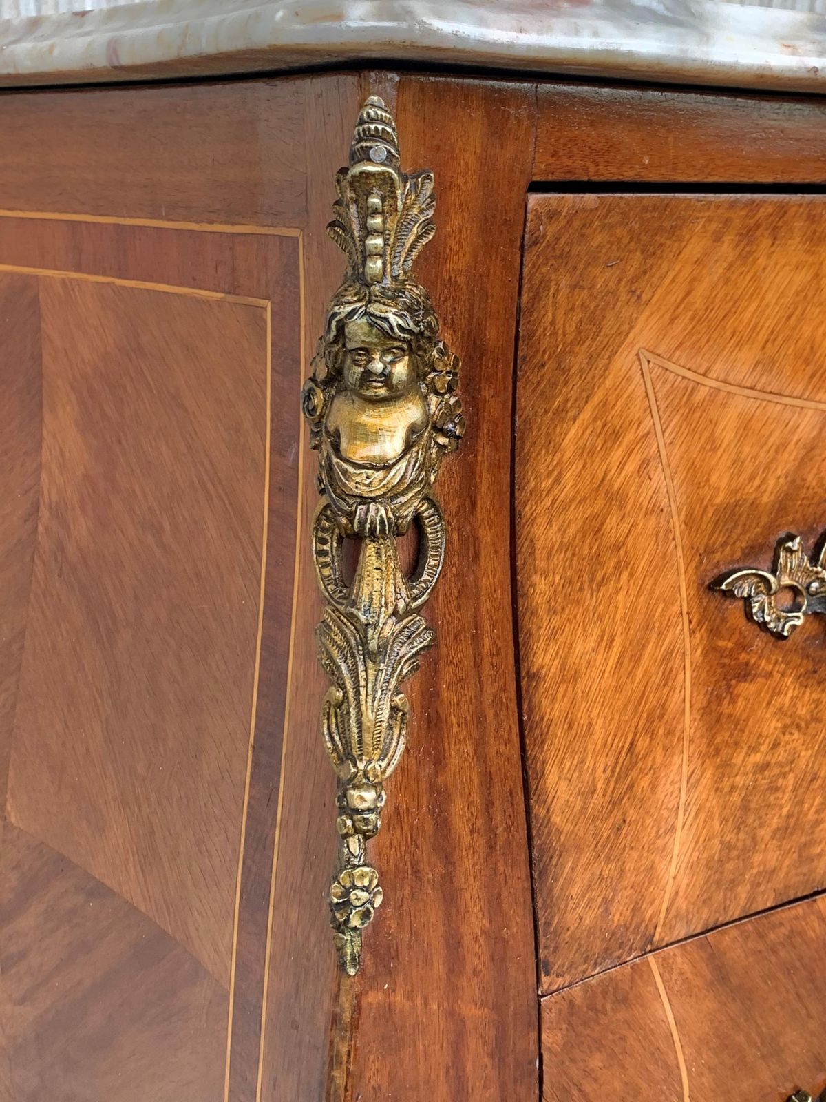 20th Century French Louis XV Marble Top Bombe Chest Or Commode With Two Drawers photo vintage