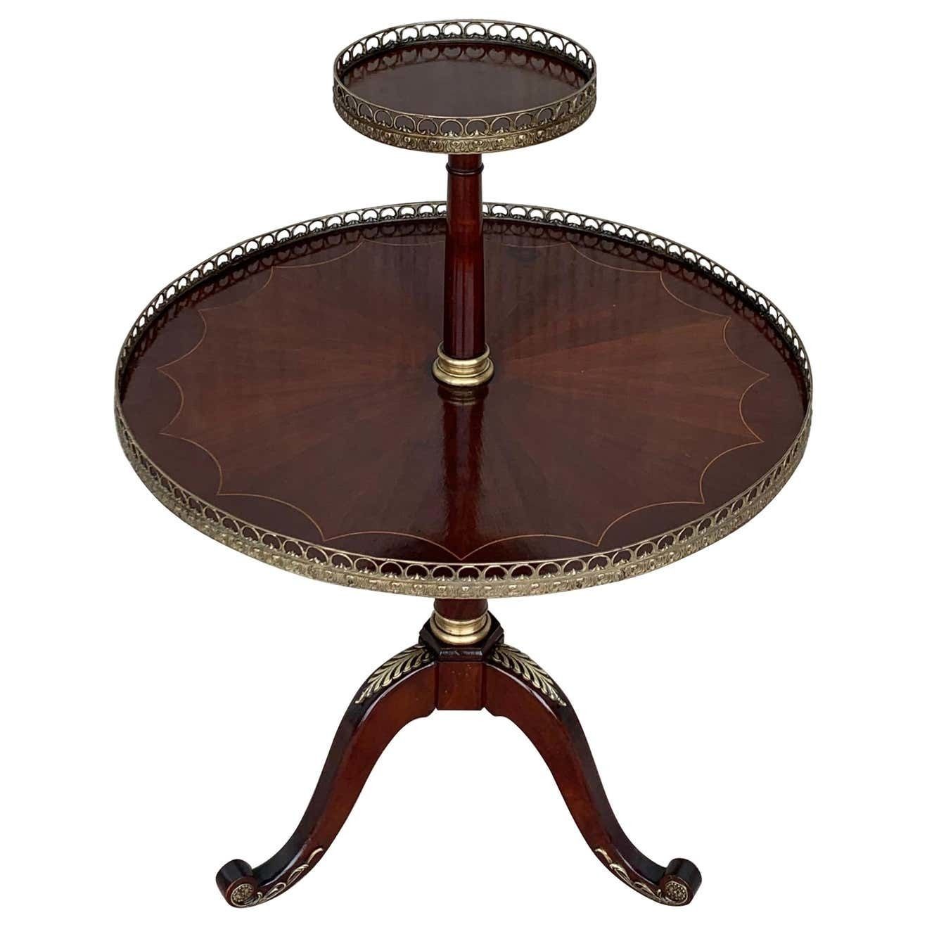 Louis XVI Style Two Tier Mahogany Bouillotte Round Table In Style Of Jansen