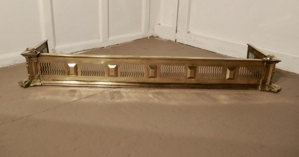Large Victorian Art Nouveau Brass Fender