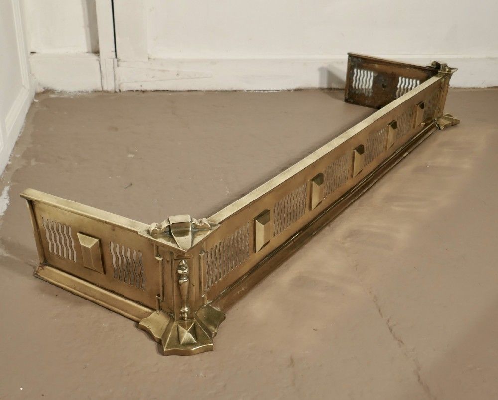 Large Victorian Art Nouveau Brass Fender photo for sale