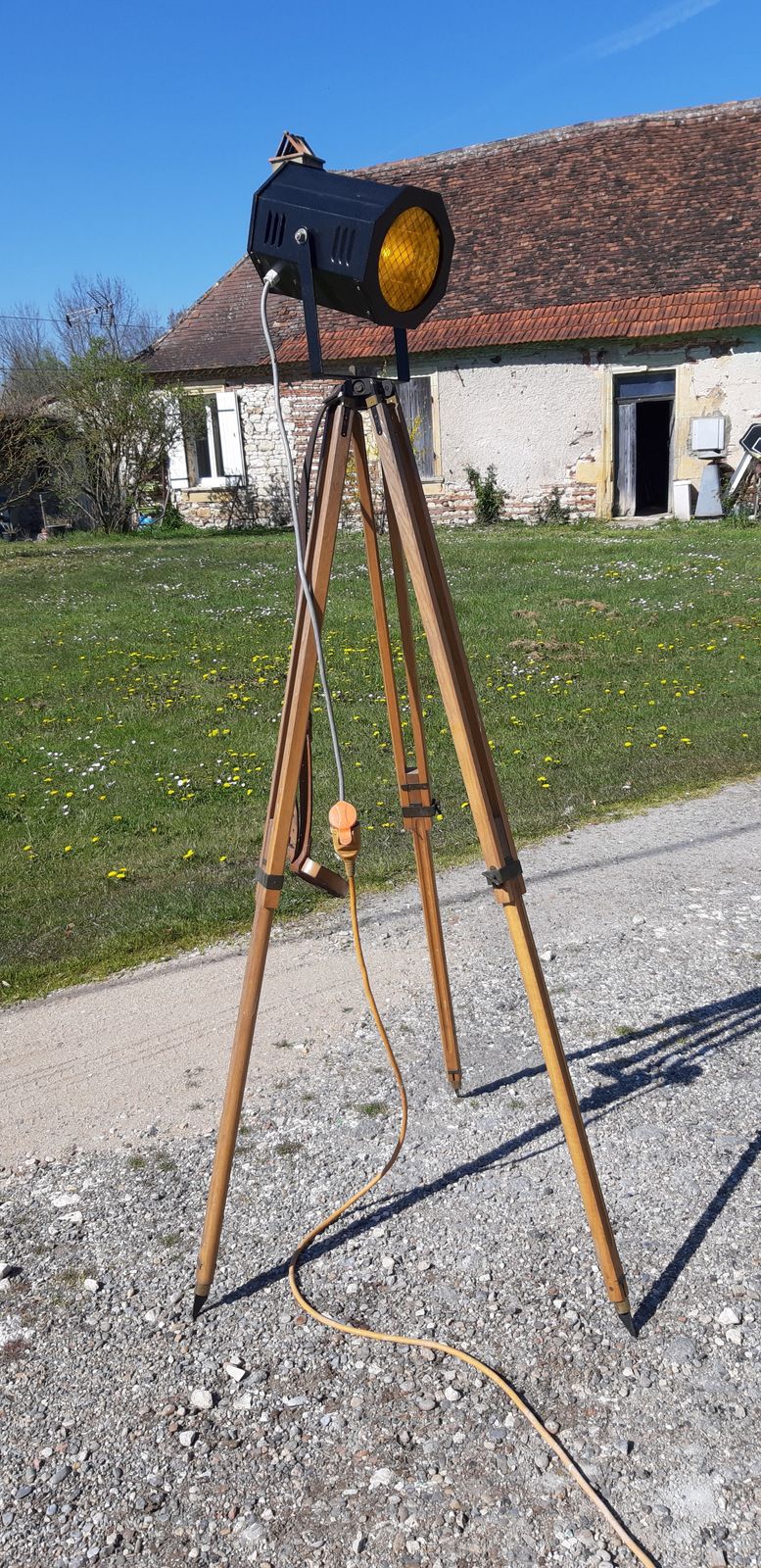 Industrial Design Cinema Spot Lamp On Army Oak Tripod