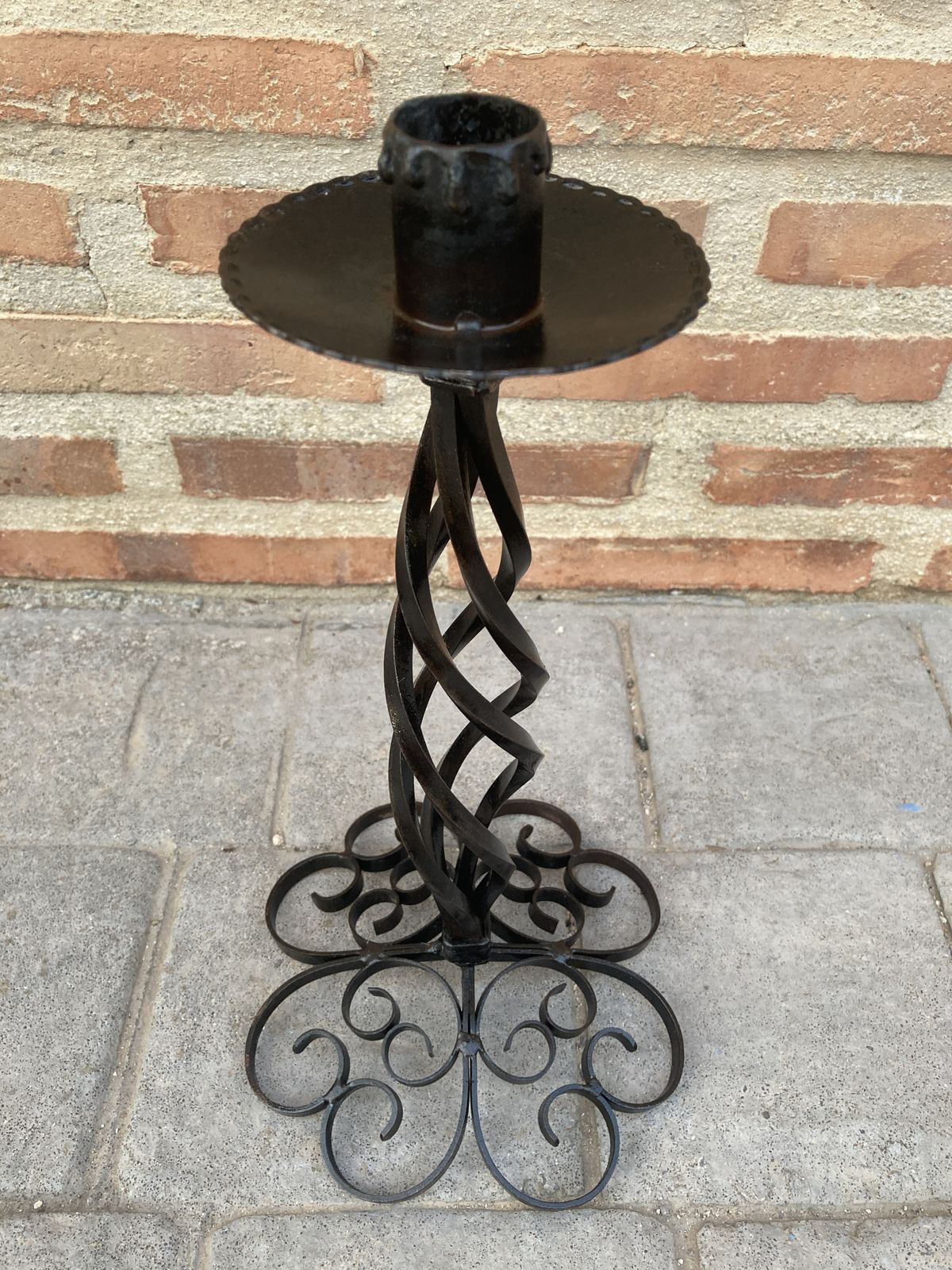 Mid Century Wrought Iron Black Candle Holder, Hand Crafted Candlestick photo furniture