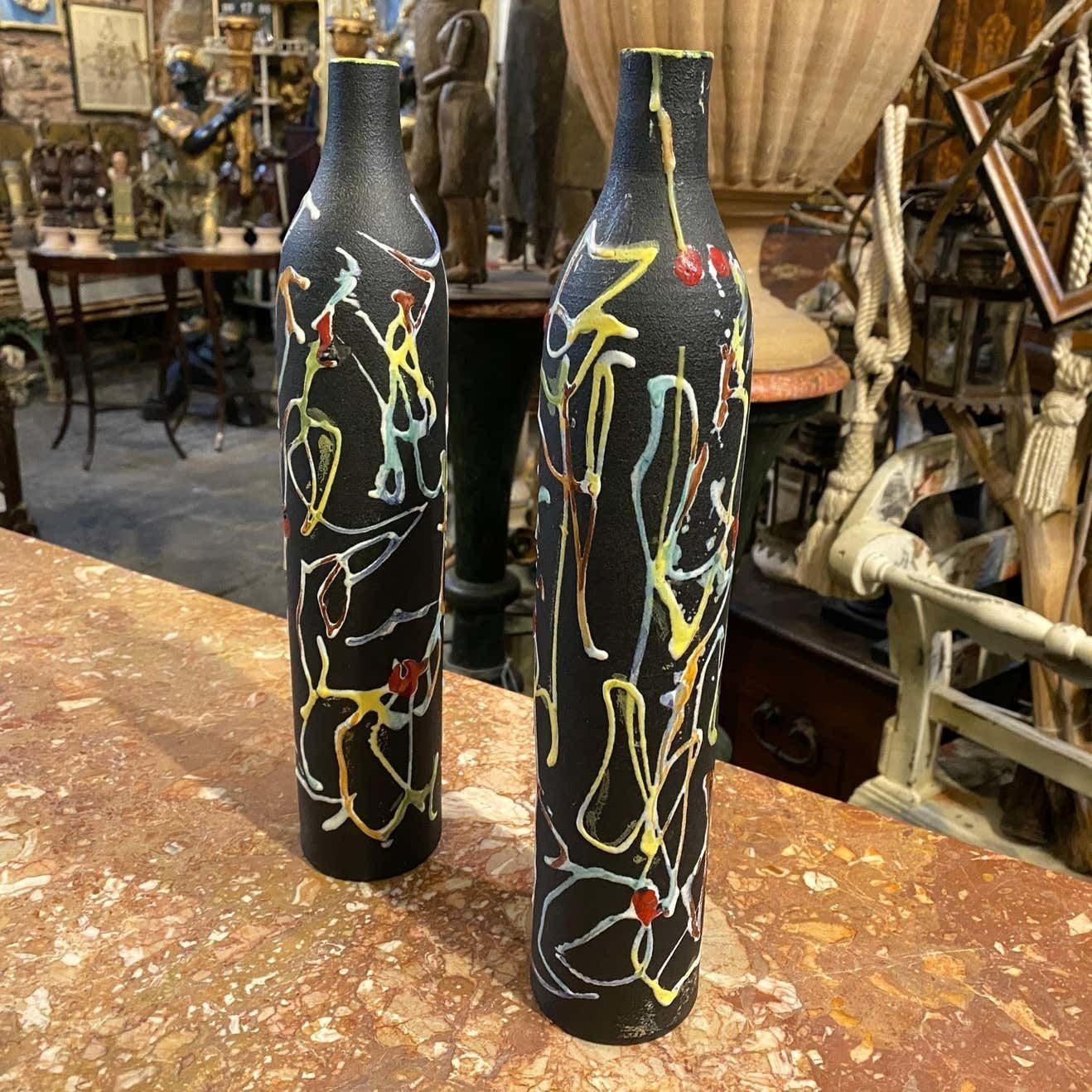 photo for sale 1970s Set Of Two Modernist Italian Ceramic Vases By Ce.As Albisola