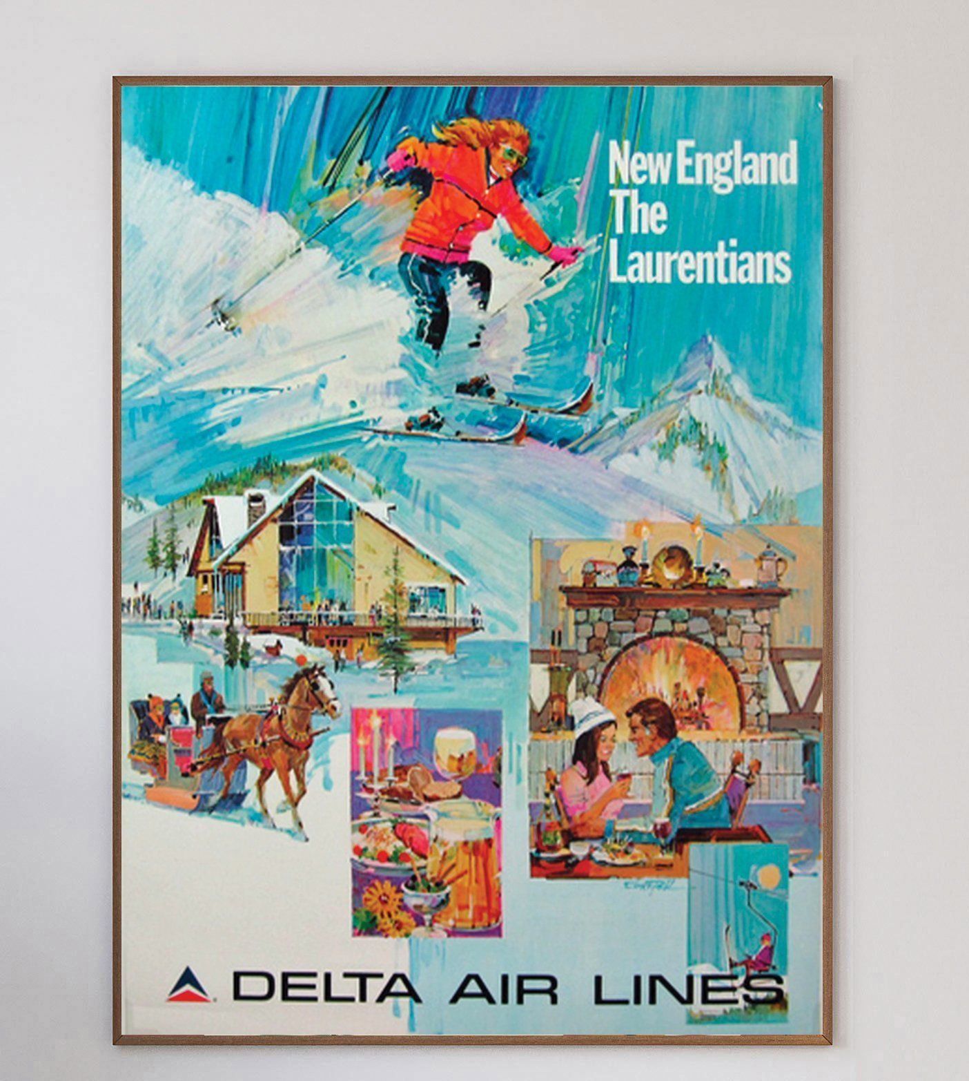New England The Laurentians  Delta Air Lines   Original Vintage Poster photo furniture