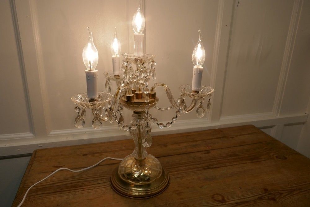 French Brass And Crystal Chandelier Table Lamp, Girandole photo Lighting