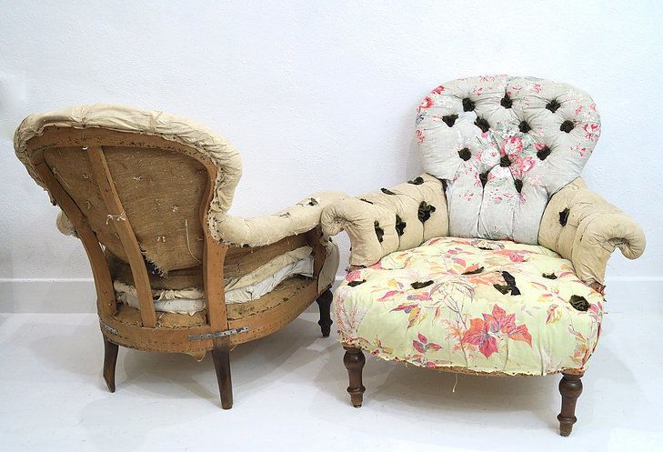 A Very Rare Pair Of French 19th Century Buttoned Armchairs photo furniture