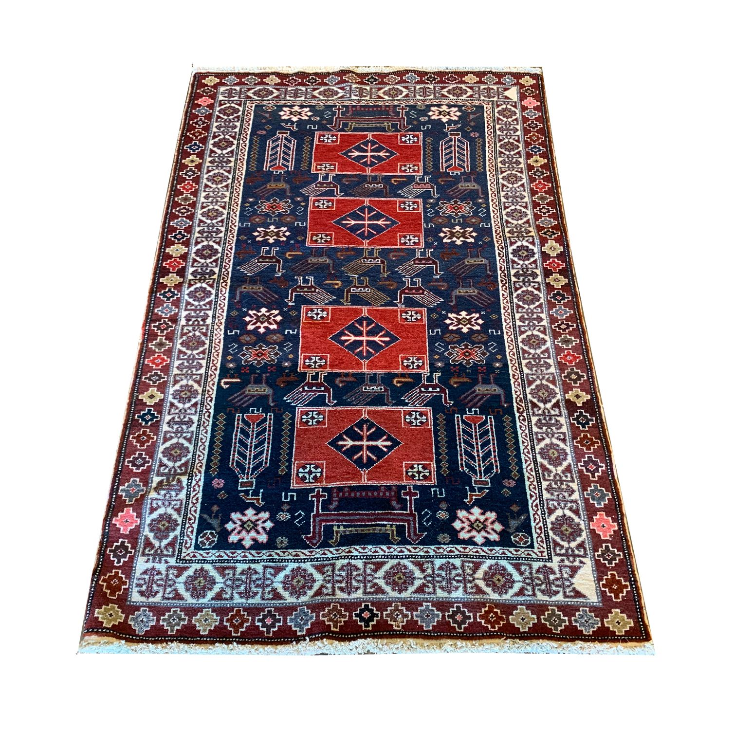 Antique Tribal Caucasian Kuba, Azerbaijan Rug 1880  96x157cm photo vintage