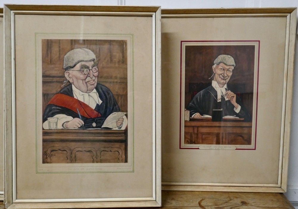4 Original Caricature Prints Of Of Honourable Justices Of Great Britain By Sallon photo for sale