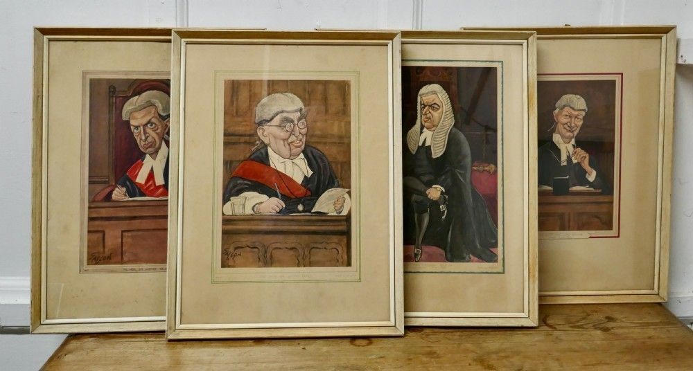4 Original Caricature Prints Of Of Honourable Justices Of Great Britain By Sallon photo Art
