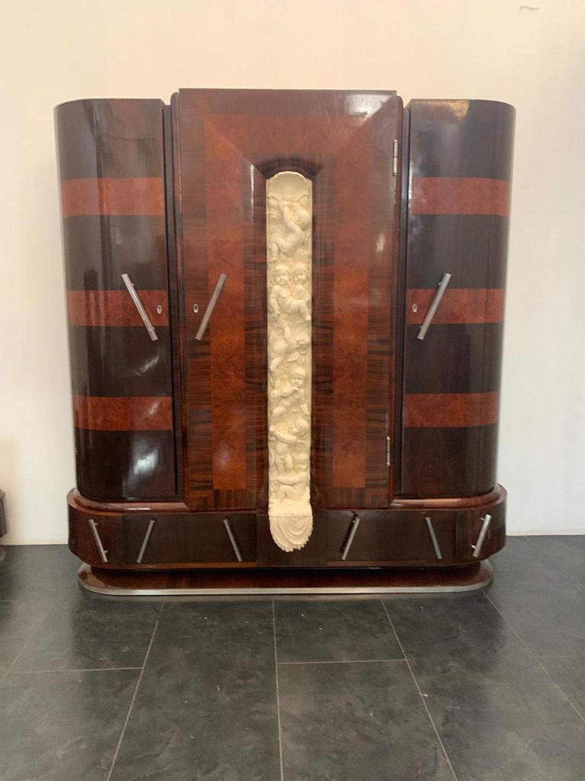 Closet In Carved Walnut And Rosewood With Lacquered Front By Ducrot, 1920s photo vintage