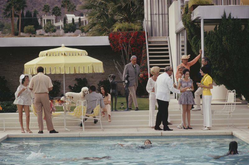 Slim Aarons 'Poolside Party Ii' 1970  C Type Print Framed In Black photo furniture
