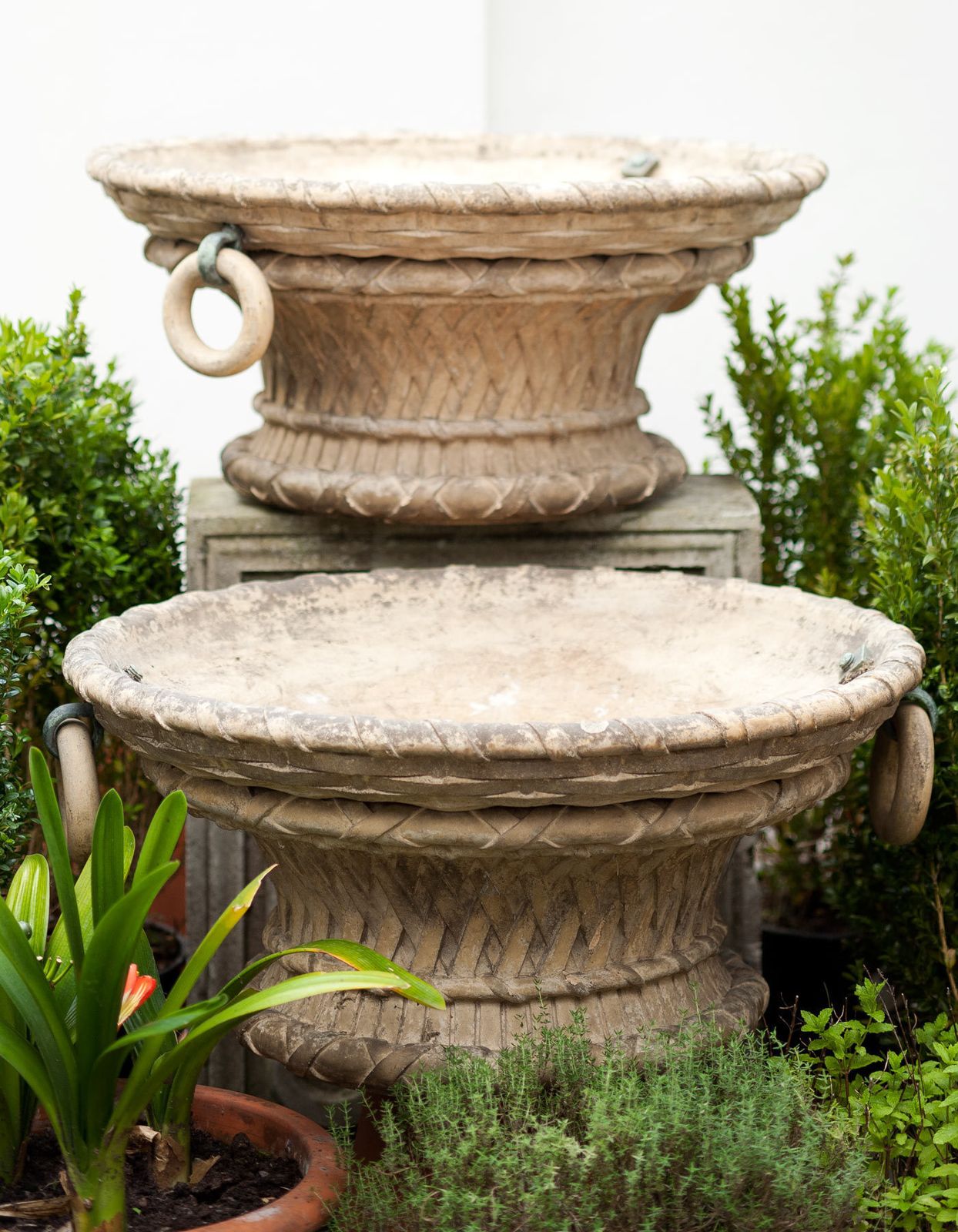 Pair Of Stoneware Garden Urns