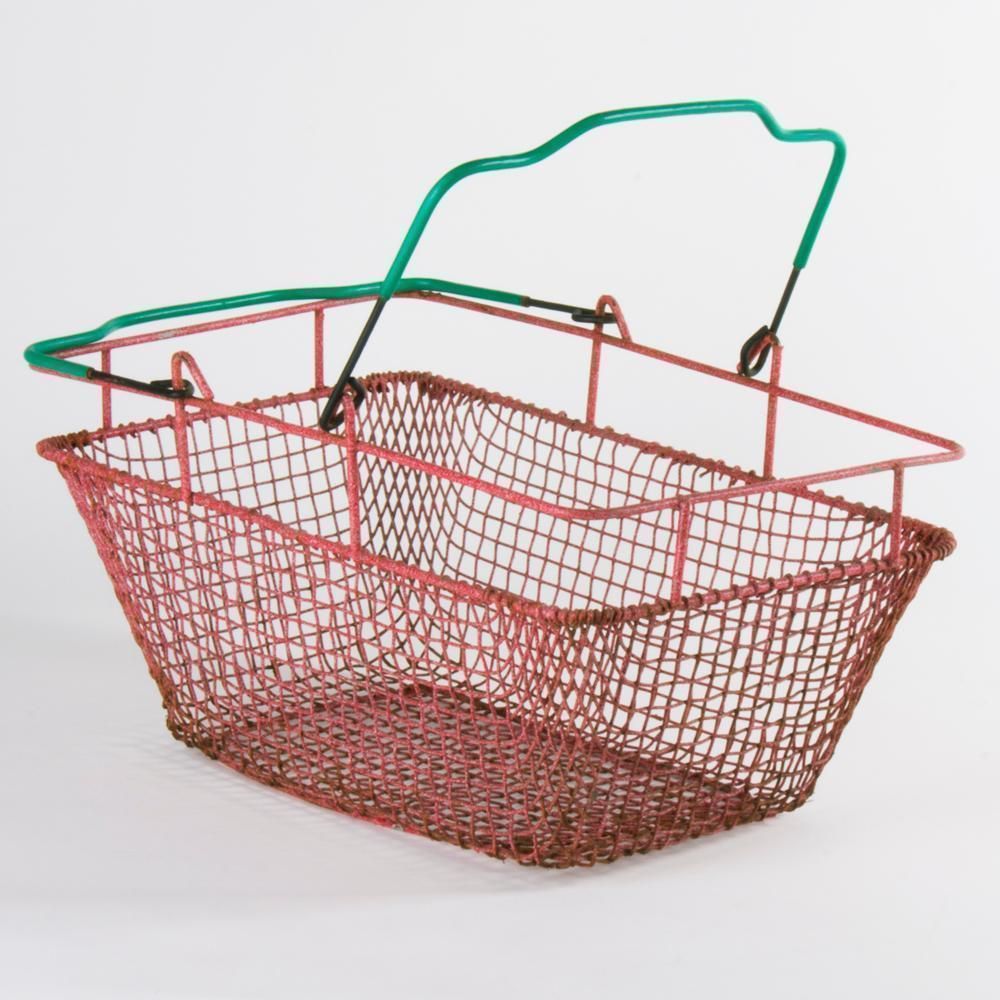 Midcentury Shopping Basket From Czechoslovakia In Red Metal, 1960s photo for sale