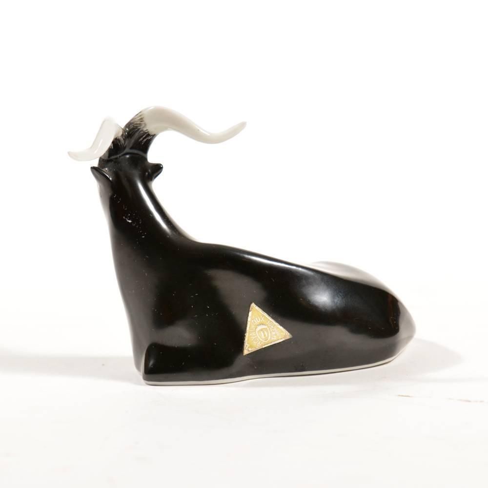 Billy Goat Porcelain Scupture By Royal Dux Czech Republic Circa 1960 photo for sale