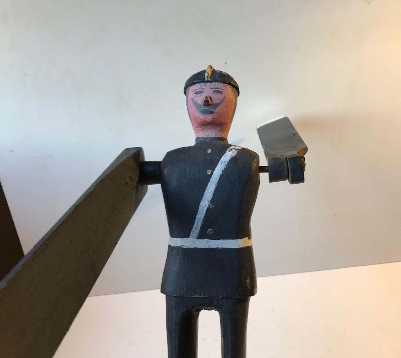 photo for sale Handmade Wooden Whirligig Officer, European Folk Art, 1950s