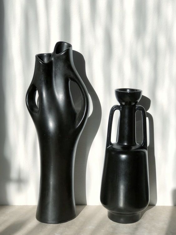 Lillemor Mannerheim Set Of Five Black Stoneware "Mangania Glaze" By Gefle photo for sale