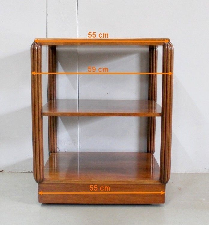 photo vintage Walnut Serving Table On Wheels, Art Deco Style Early 20th Century
