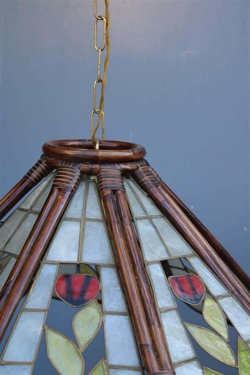 Dome Chandelier In Bamboo Italian Design 1970s Flowers photo 1448.0