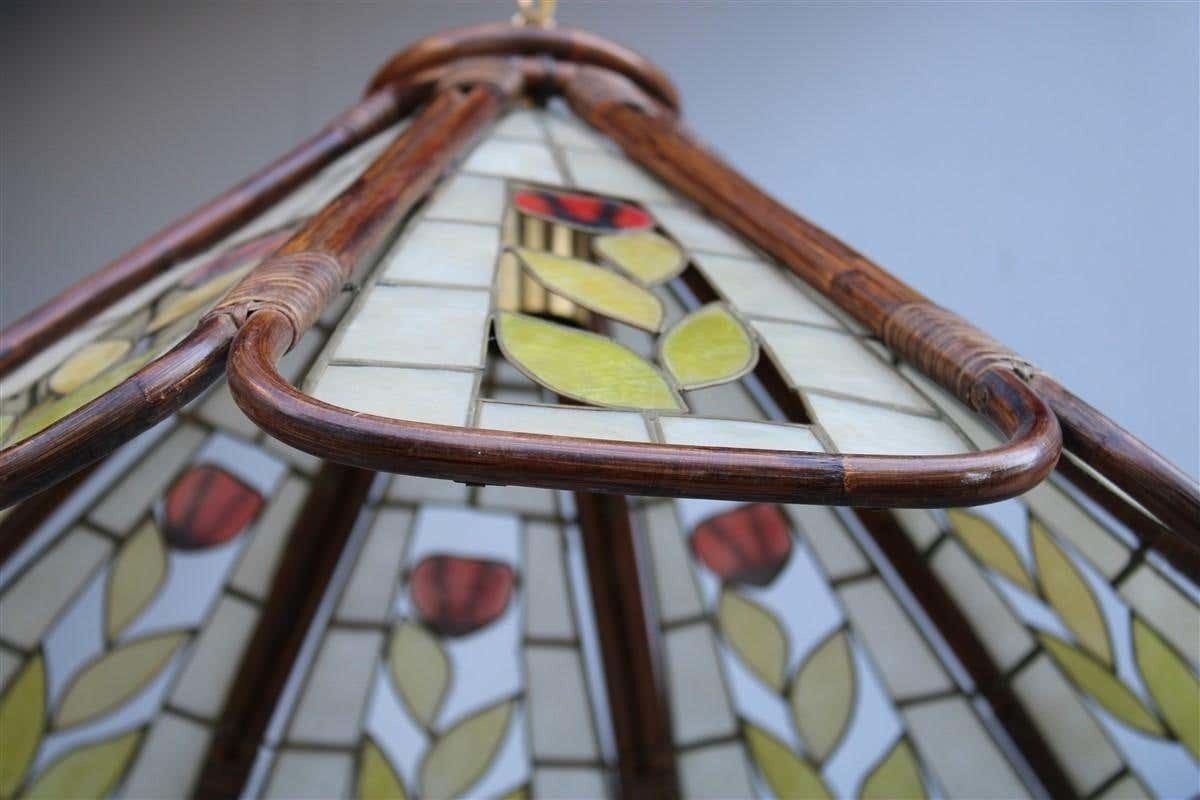 Dome Chandelier In Bamboo Italian Design 1970s Flowers photo vintage
